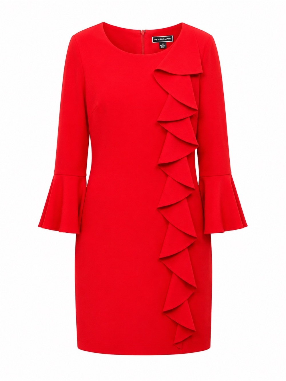 Chelsea28 Red Ruffle-Front Long Sleeve Sheath Dress
